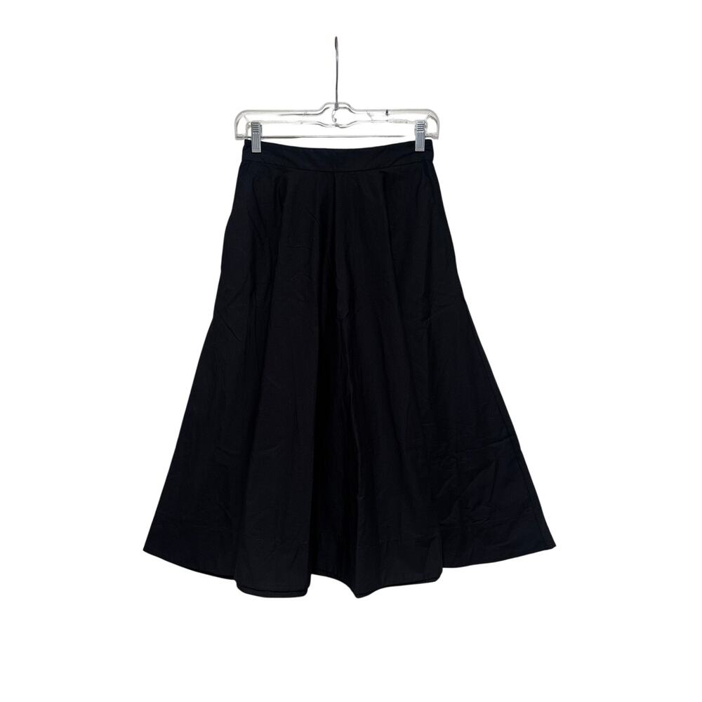 Ann Taylor Women's Black Pleated A-Line Midi Skirt Pockets Size 00P - Picture 2 of 7
